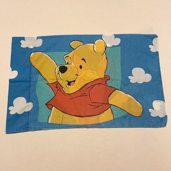 Vtg 2 Disney Winnie The Pooh Piglet Standard Pillow Case Blue White Clouds - Picture 13 of 16